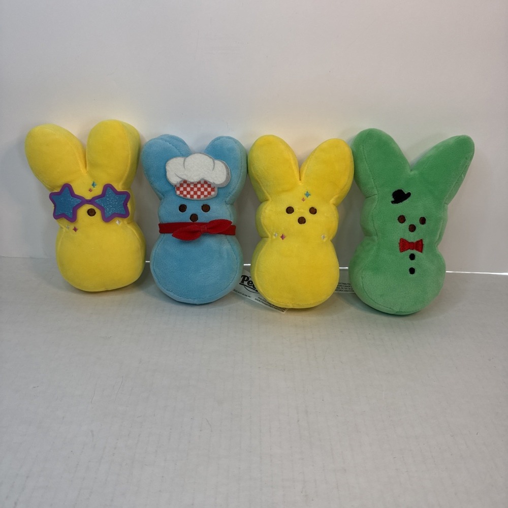Lot Of 4 Stuffed Animals Peeps 6" Plush Yellow, Green And‎ Blue
